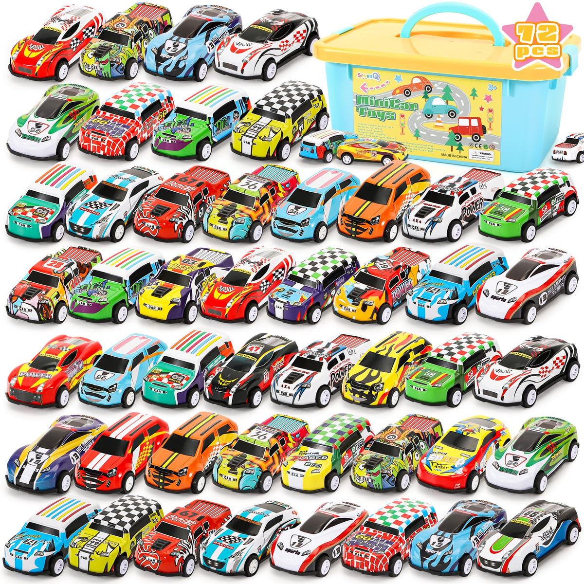 SevenQ pull-back cars set of 72 for endless indoor play