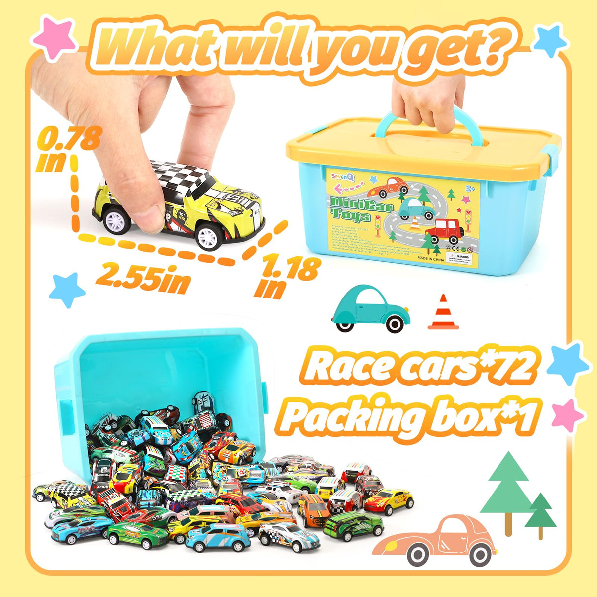 SevenQ storage box keeps mini cars organized after play