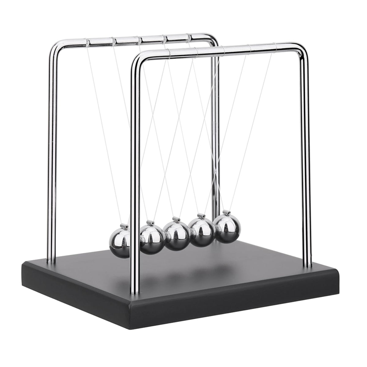 SEVNPRIME 5-bead Newton's cradle on a wooden base for desk decor.