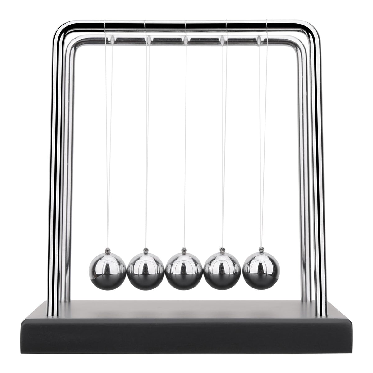 SEVNPRIME Newton's cradle enhances office decor with kinetic motion.