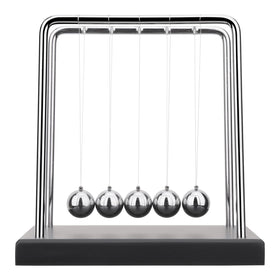 SEVNPRIME Newton's cradle enhances office decor with kinetic motion.