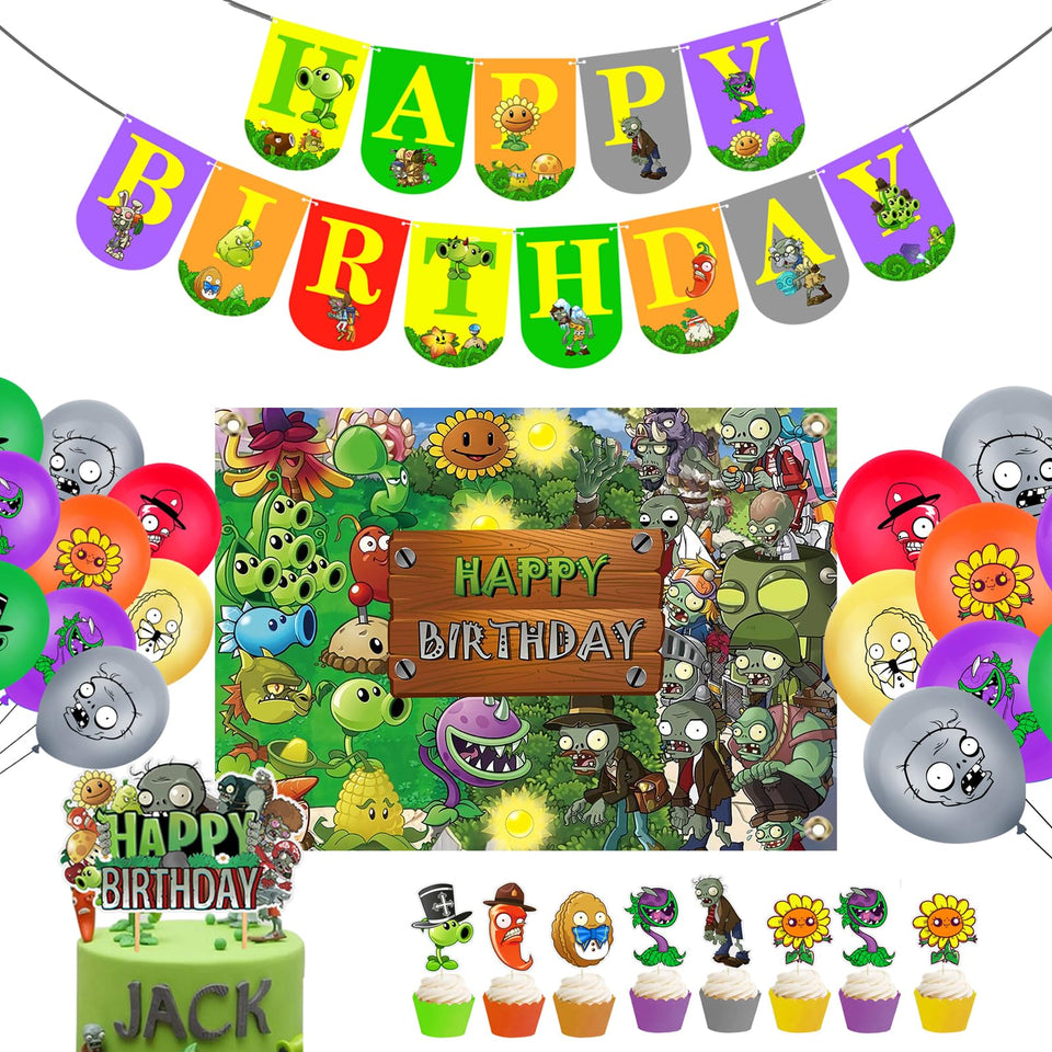 SEWALU plants game birthday banner enhances party vibe for fans.