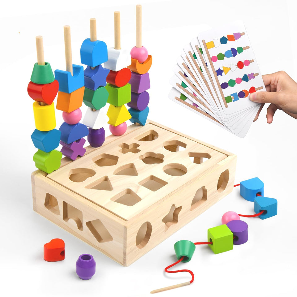 Sewulidon 3 in 1 wooden color sorting box enhances color and shape matching for toddlers.