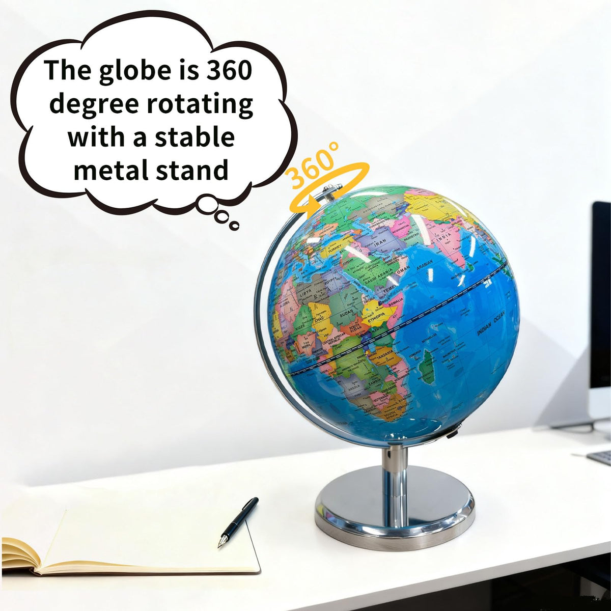 Sexacohu globe shows clear geographic details for easy country and city recognition.