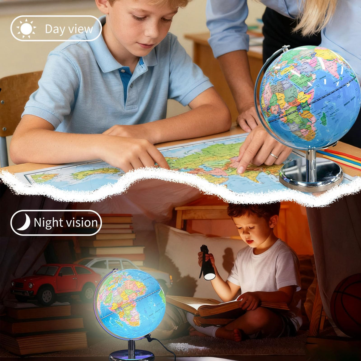 Sexacohu desk decor globe glows softly for cozy learning spaces.
