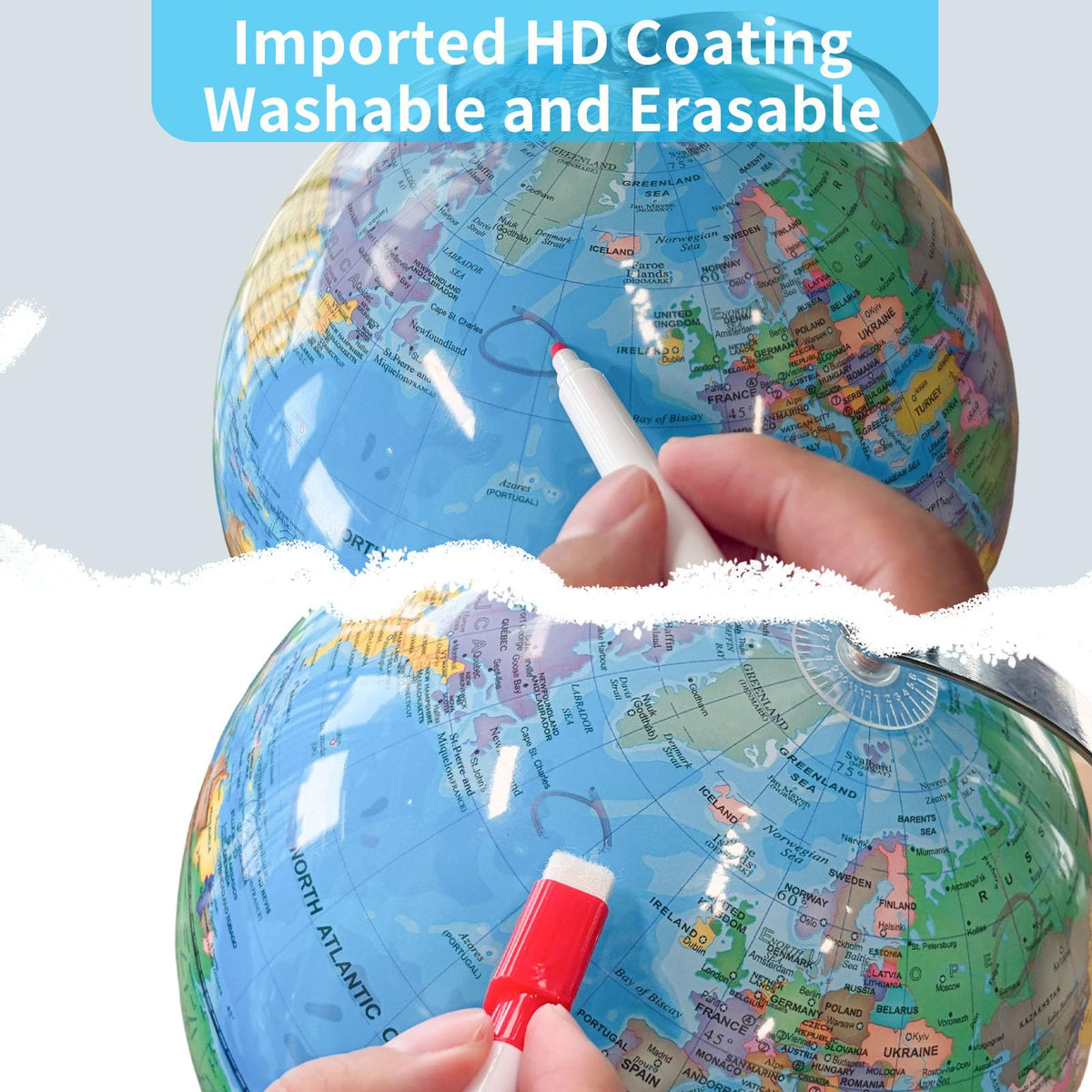 Sexacohu rewritable surface globe lets kids write and erase notes.