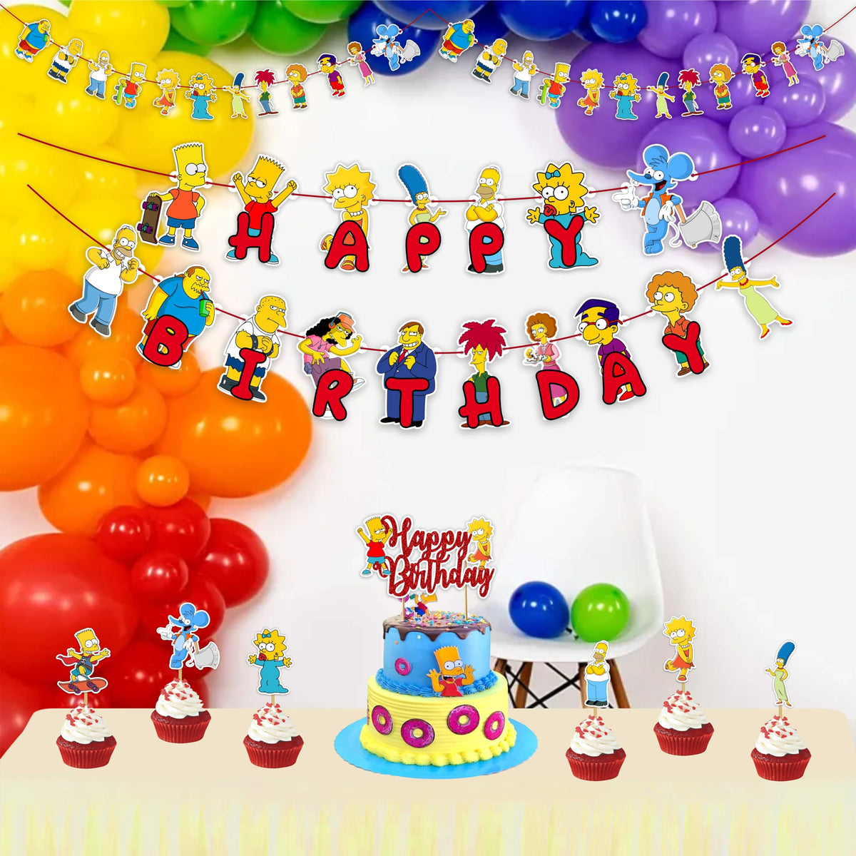 Seyal brt-simpson banner with vibrant birthday decor for photos