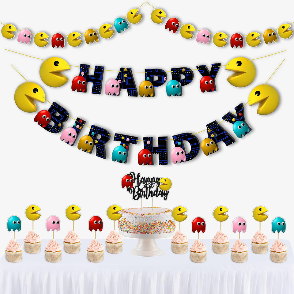 Seyal Pacmn Ghost banner adds bold retro arcade vibes to your birthday backdrop.
