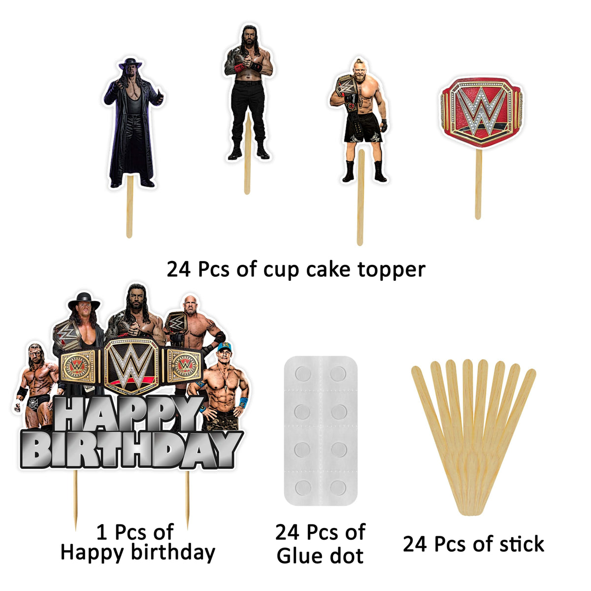 Seyal WWWE cake toppers add a bold wrestling centerpiece.