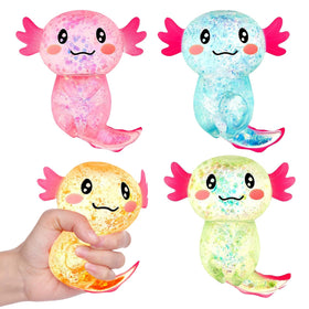Sezua axolotl squishy pink in hand for stress relief