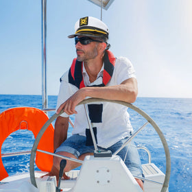 SGBETTER captain hat navy rope details for authentic seafaring style.