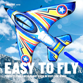 Bright SGftre Delta Kite flying at the beach in blue