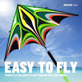 SGftre Delta Kite extra-large green triangle soars in open spaces.