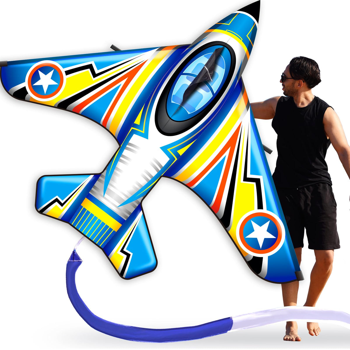 SGftre Delta Kite in flight, large blue plane, beginner-friendly