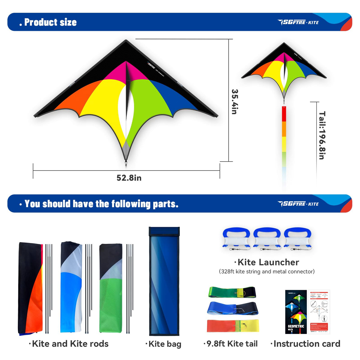 SGftre Delta Kite Petal Blue highlights vibrant color for beach visibility.