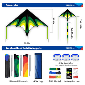 SGftre Delta Kite setup with tail, simple assembly for beginners.