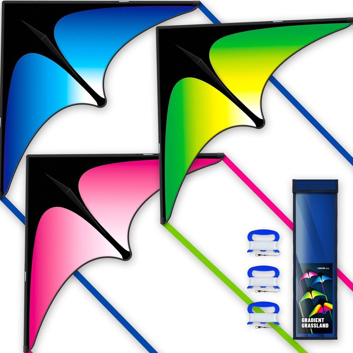 SGftre Delta Kite Three Set package on a sunny lawn for family fun
