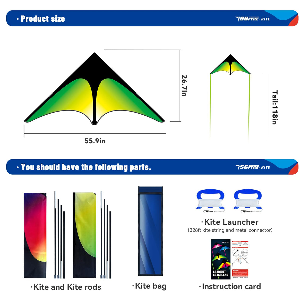 SGftre Delta Kite with video setup guide for quick starts