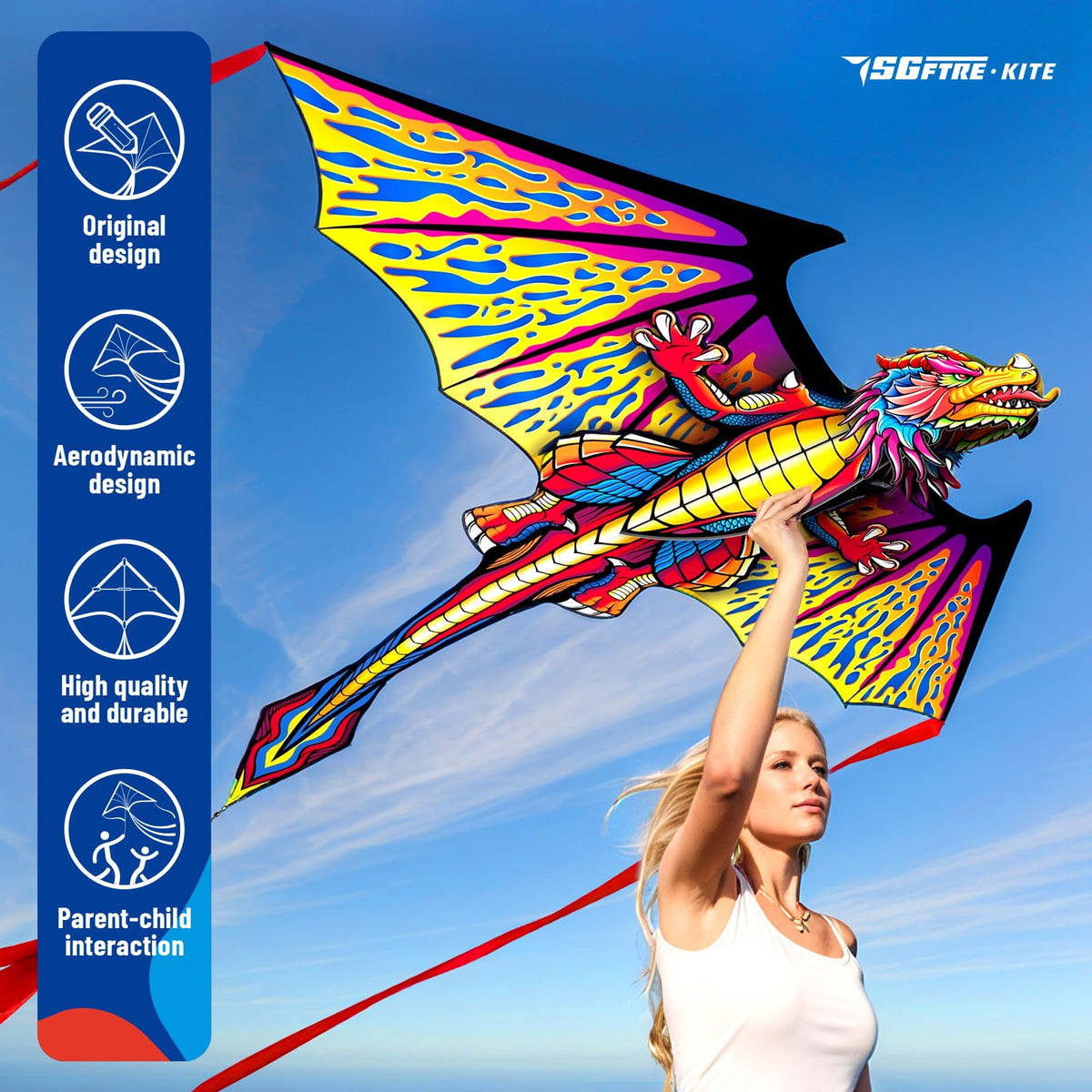 SGftre family fun at the beach or park with red pterosaur kite