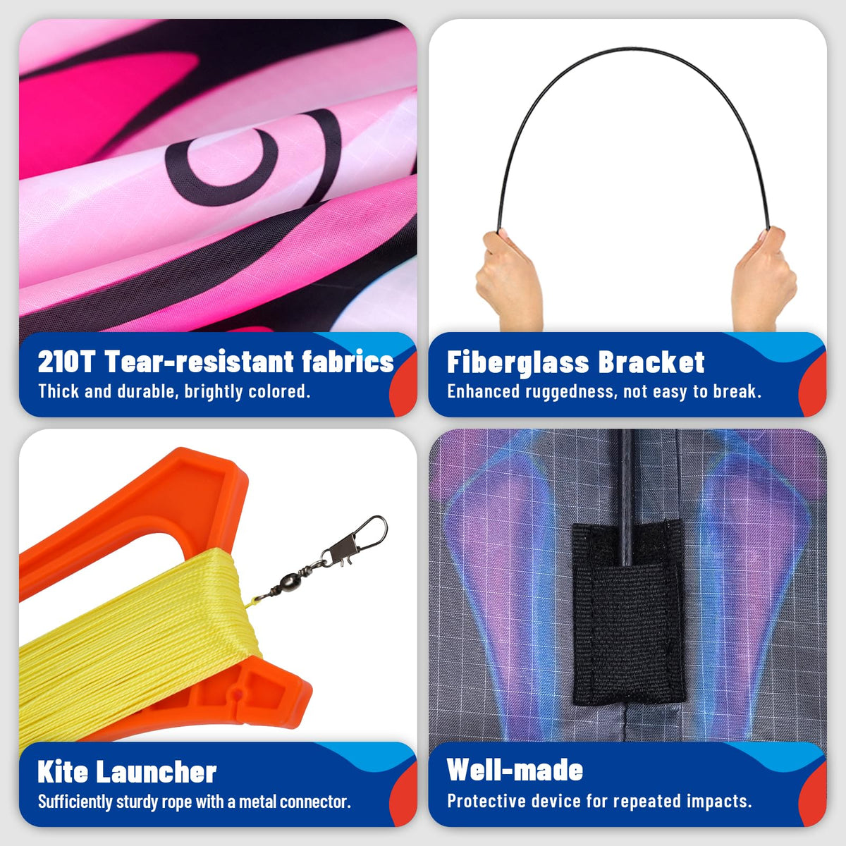SGftre fiberglass-frame durable kite, withstands windy days and rough play