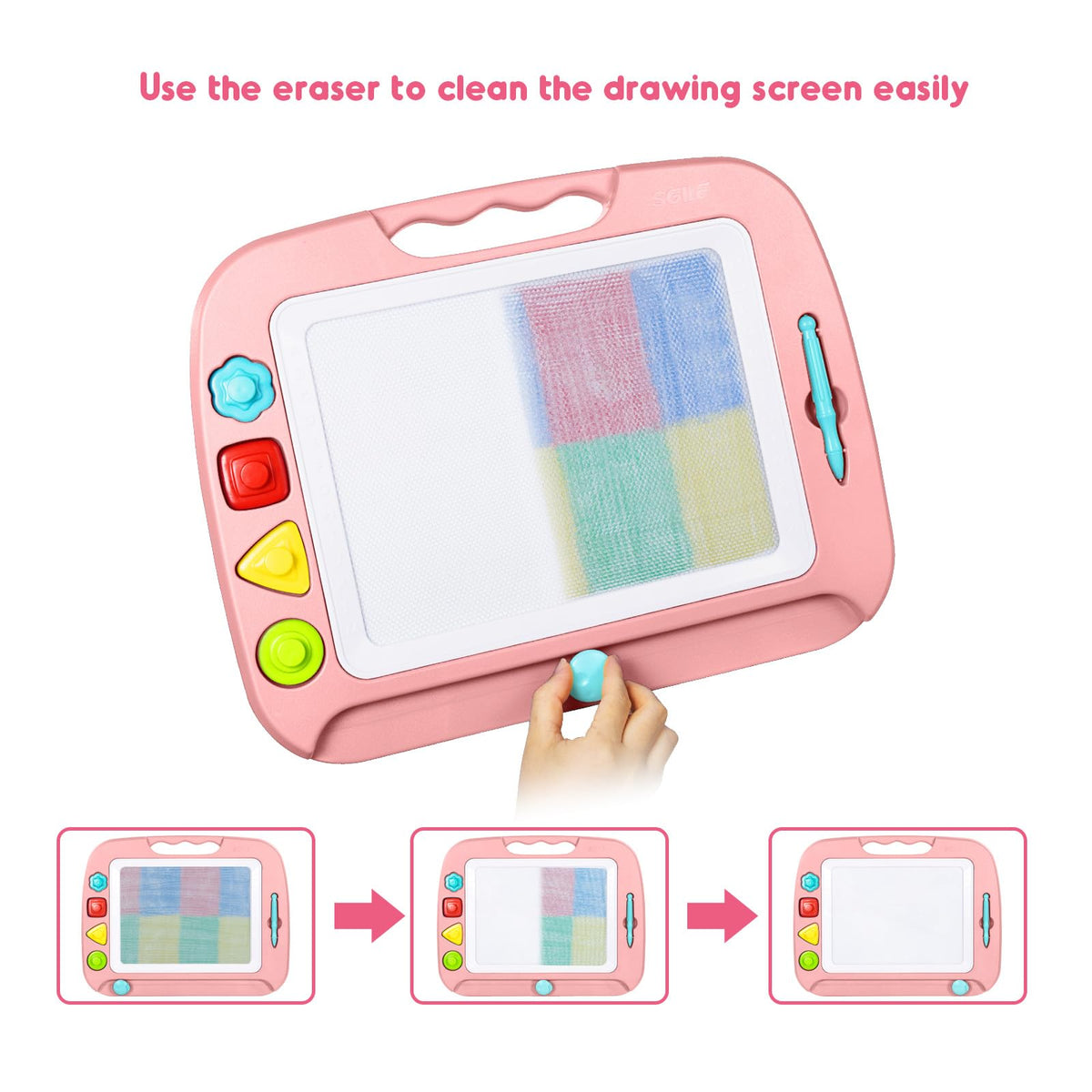 SGILE drawing board made of safe ABS/PS materials with rounded edges.