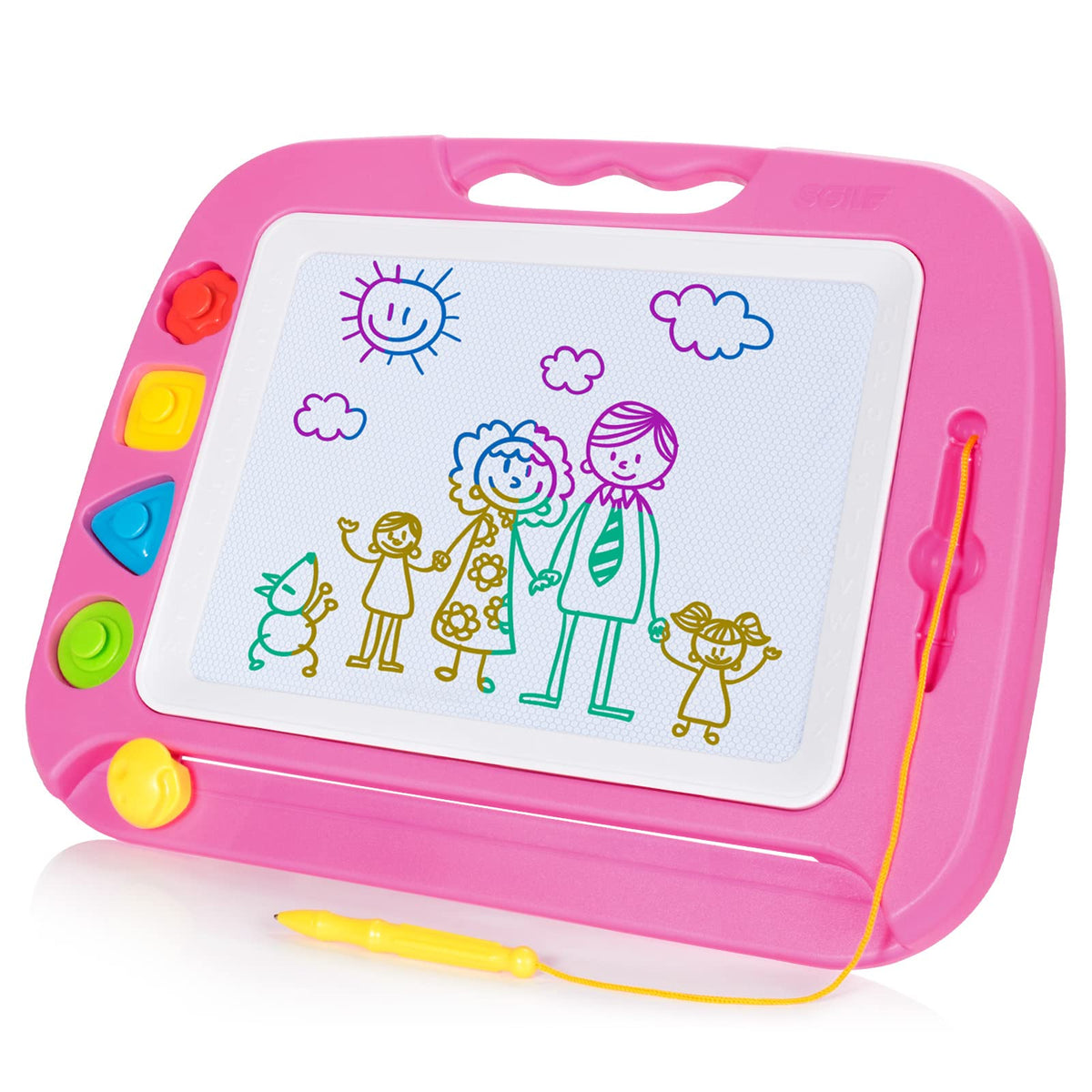 SGILE toddler drawing board with a 16x13 inch area for expansive doodling.