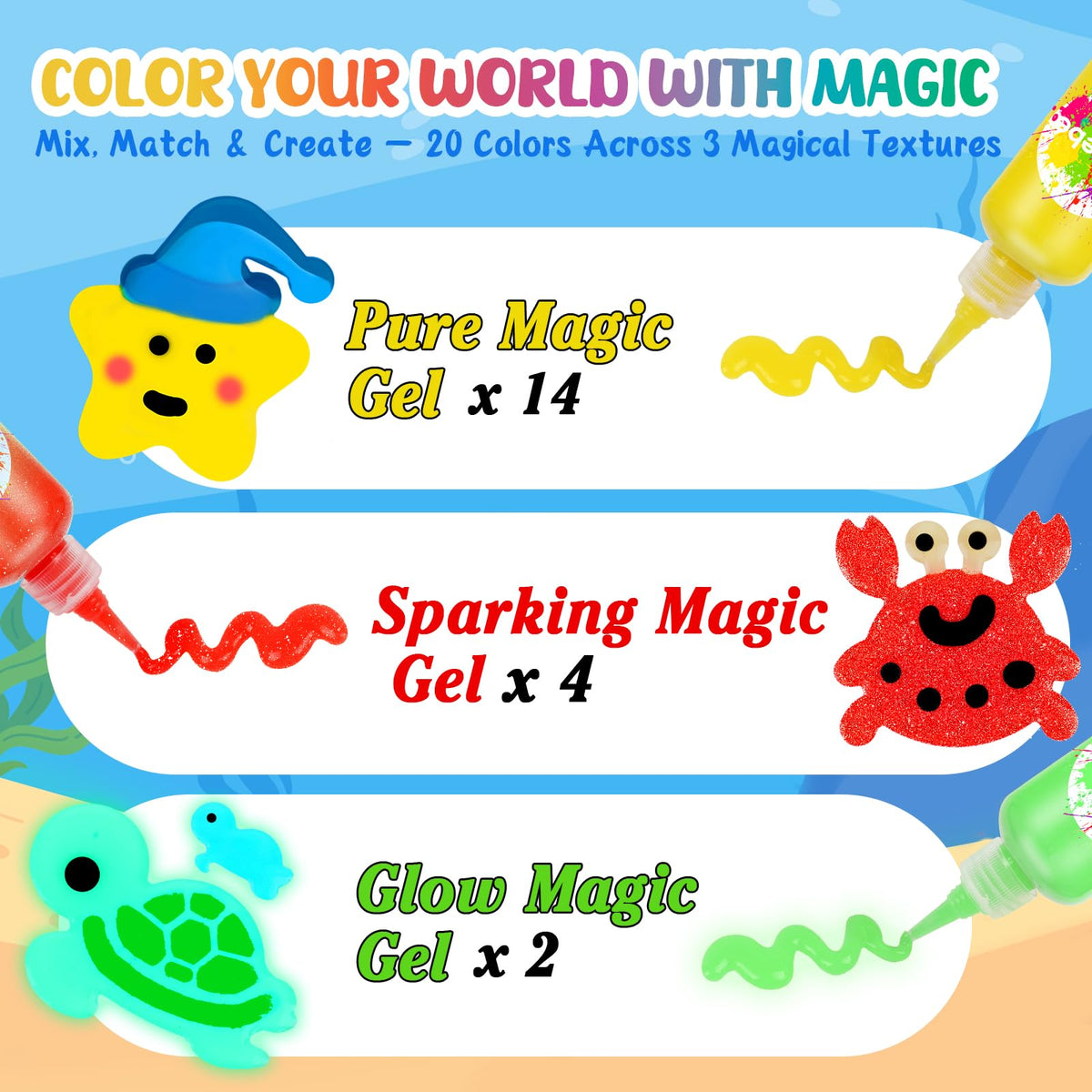 Shabebe glow-in-the-dark gels add nighttime magic to play sessions.