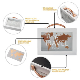 Generic Shadow Money Box Travel Fund rose-gold handle adds style.