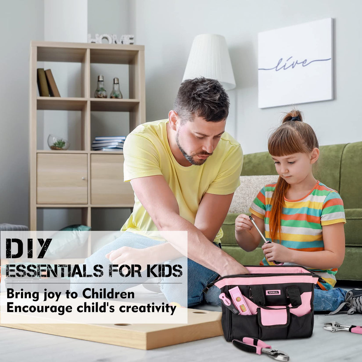 SHALL kid-friendly tools in action for creative building.