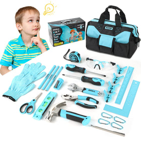SHALL kids tool set pliers in hand, designed to fit small hands for easy grip.