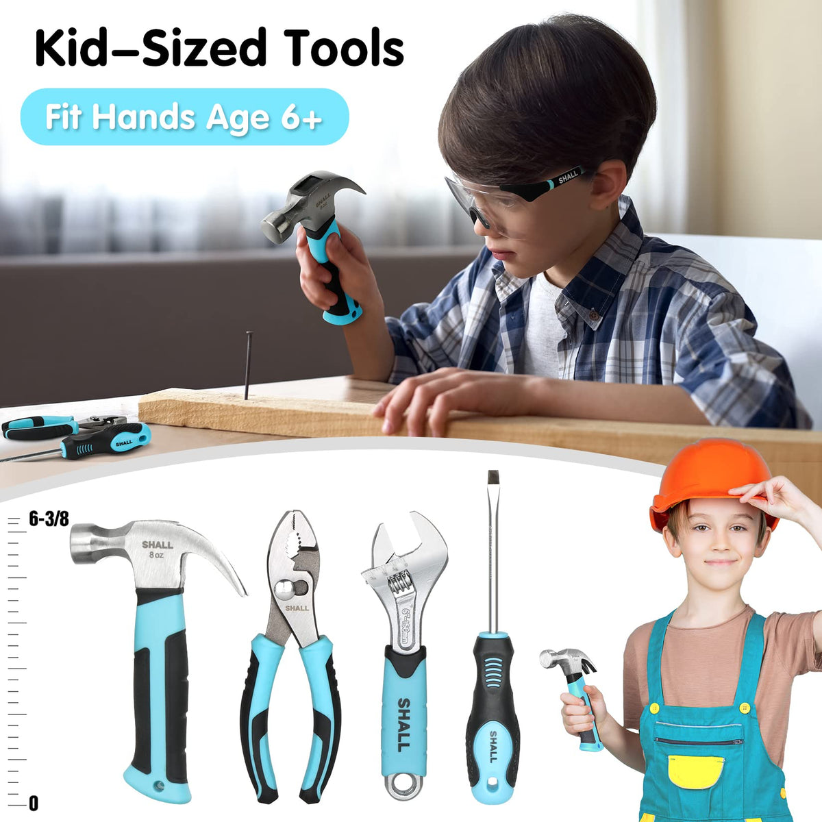 SHALL safety glasses on, protecting eyes during pretend or real crafting sessions.