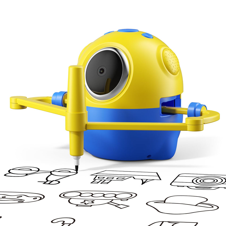 Shapana drawing robot kids yellow front view promotes independent drawing and imaginative play.