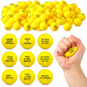 Shappy 72-piece inspirational stress balls in yellow, durable PU for daily motivation and stress relief.