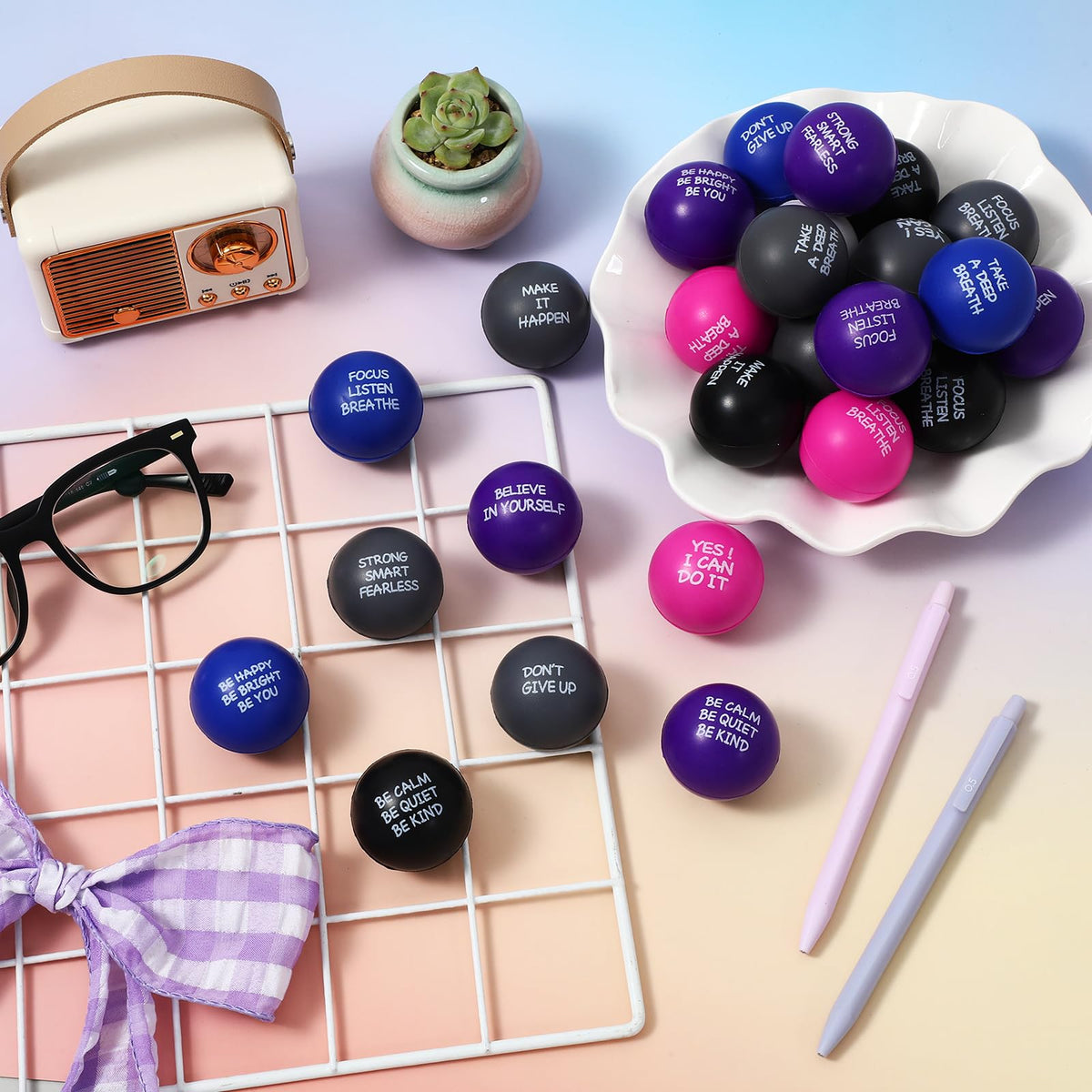 Shappy stress balls with nine quotes to boost focus and mood while squeezing
