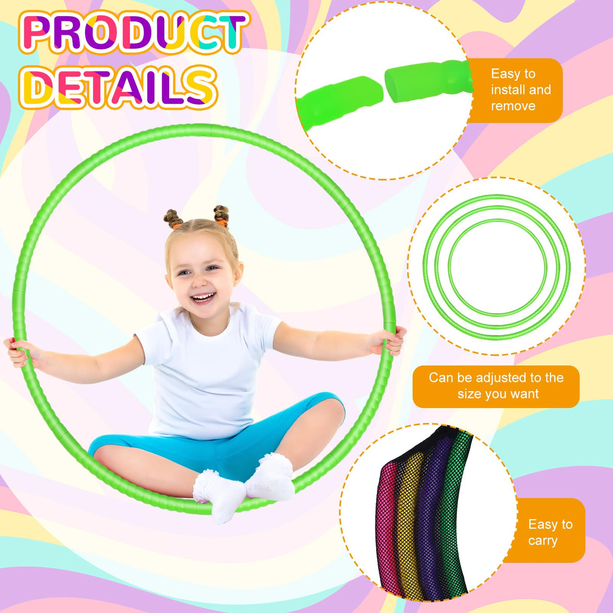 Shappy clip-snap-mechanism keeps hoops secure and easy to assemble.