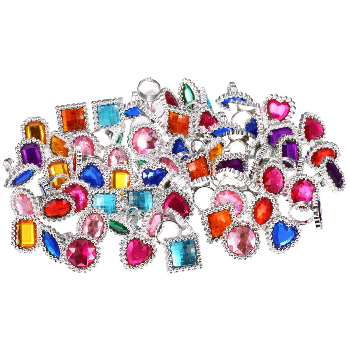 Shappy heart-shaped colorful plastic ring with a sparkly diamond for kids' dress-up.