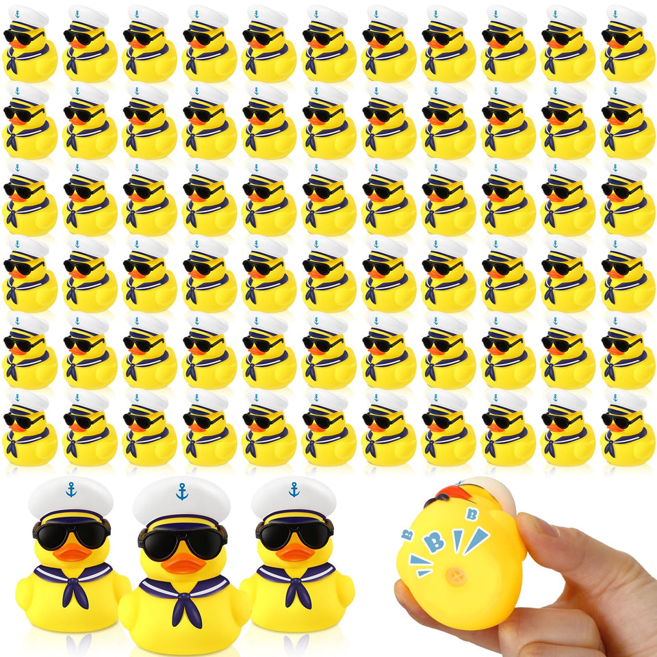 Shappy cruise duck set with sunglasses, 24-pack, party favor-ready.