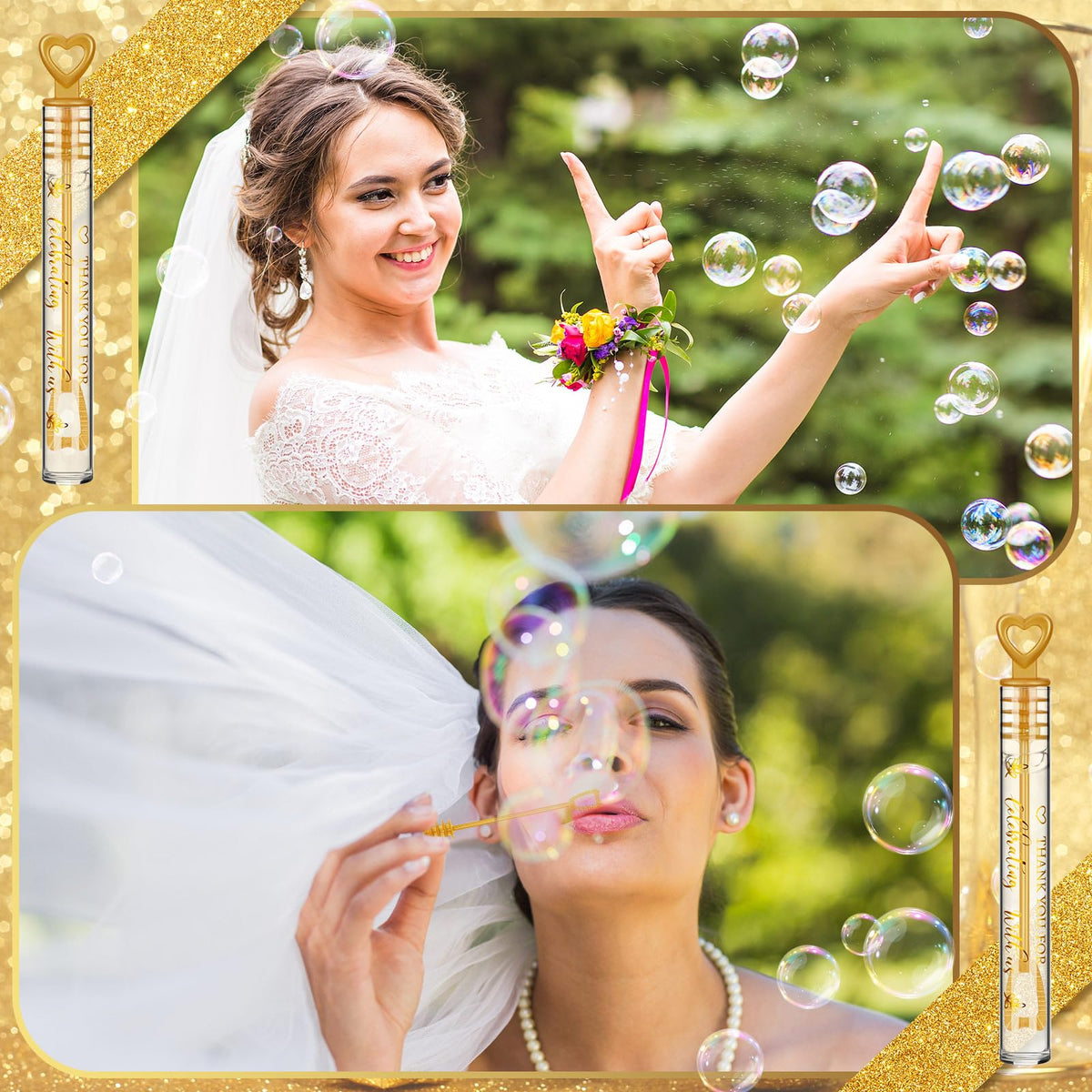 Shappy elegant gold wedding favors elevate the reception ambiance.