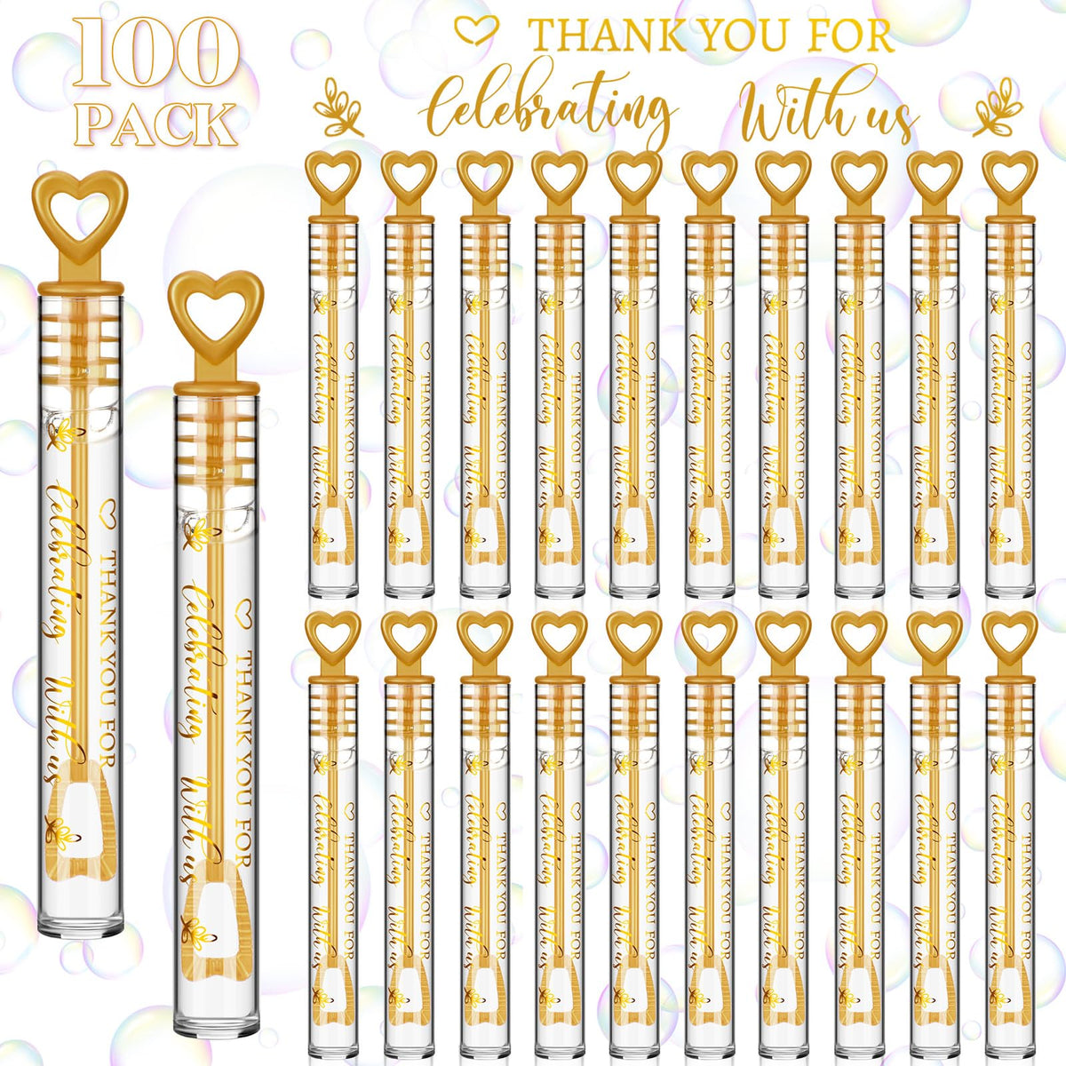 Shappy gold heart bubble wand pack for elegant wedding send-offs.