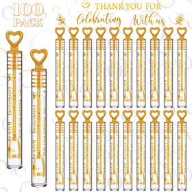 Shappy gold heart bubble wand pack for elegant wedding send-offs.