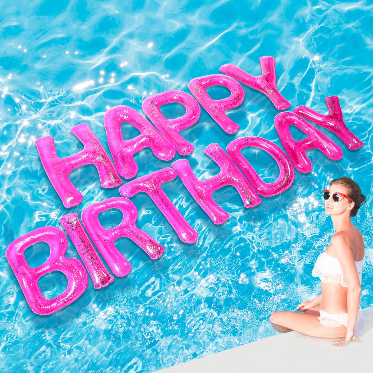 Shappy hot pink 20-inch Happy Birthday letters float for vibrant pool backdrop