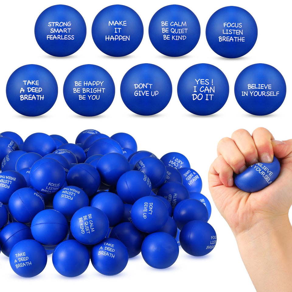 Shappy 72-piece inspirational stress balls set for adults on a desk