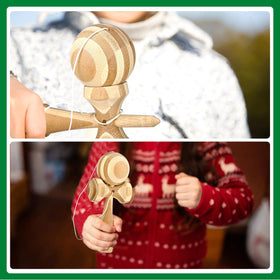 Shappy kendama angled cup-pad offers stable catches.