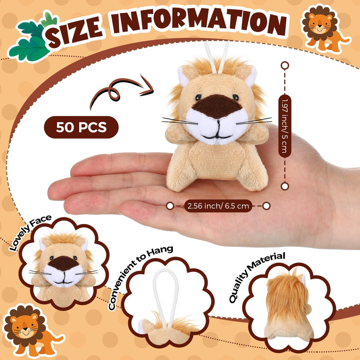 Shappy lion mini plush close-up shows soft fabric for cozy hands.
