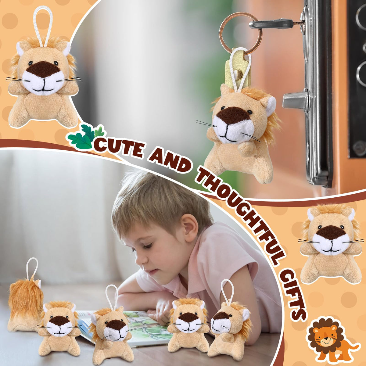 Shappy mini lion plush, 6 cm, back view, soft plush texture