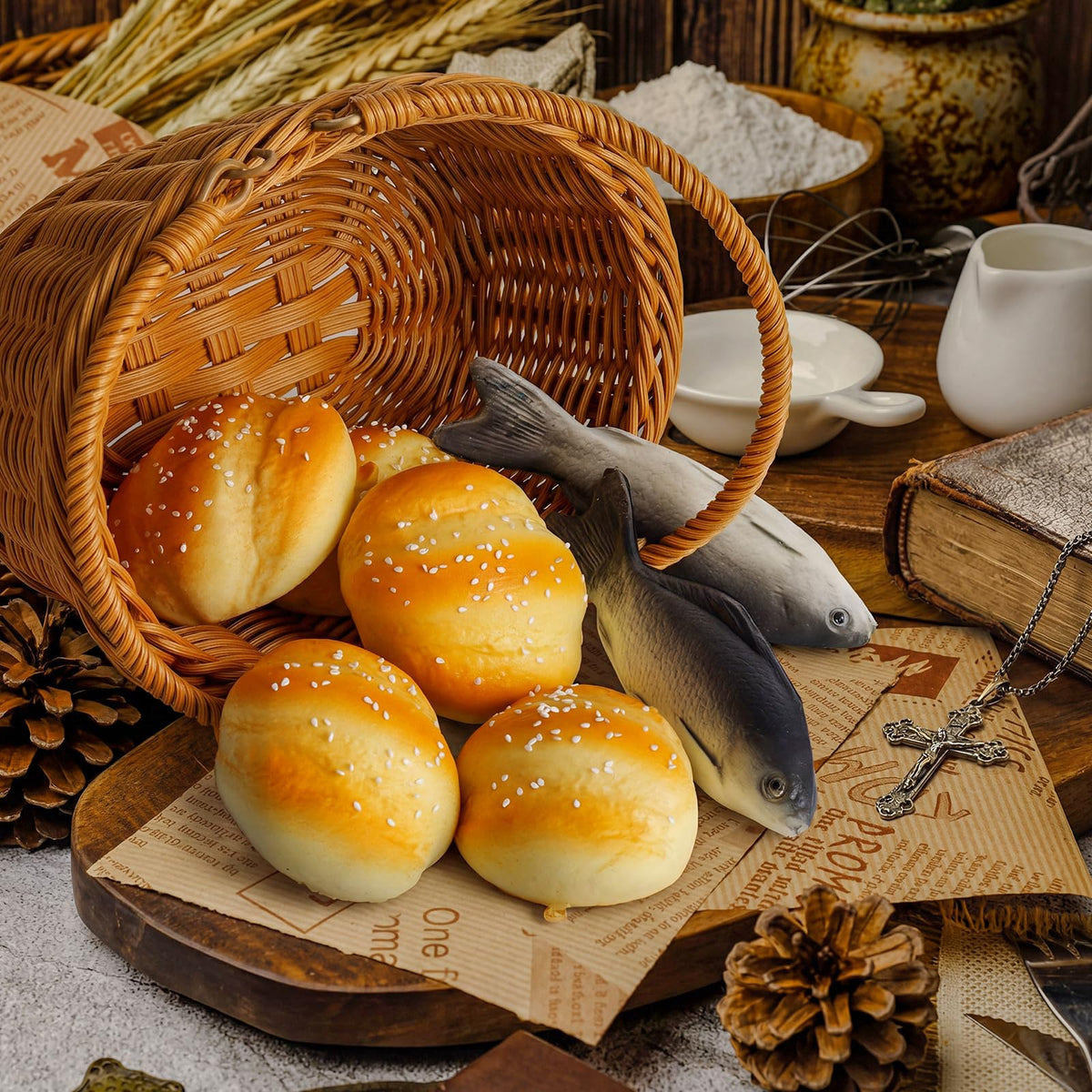 Shappy miracle loaves and fish set: lifelike bread props for Sunday school crafts