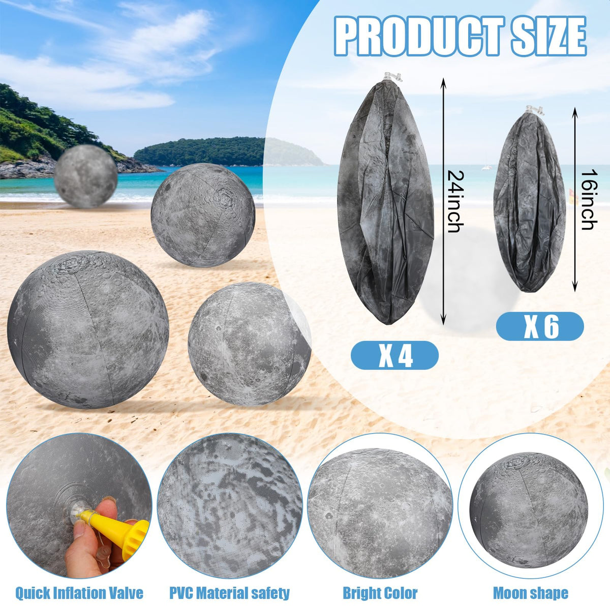 Shappy moon inflatable ball 24-inch for larger group activities and party displays.