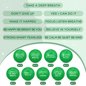 Shappy motivational stress balls feature calming colors and inspiring phrases for daily encouragement.