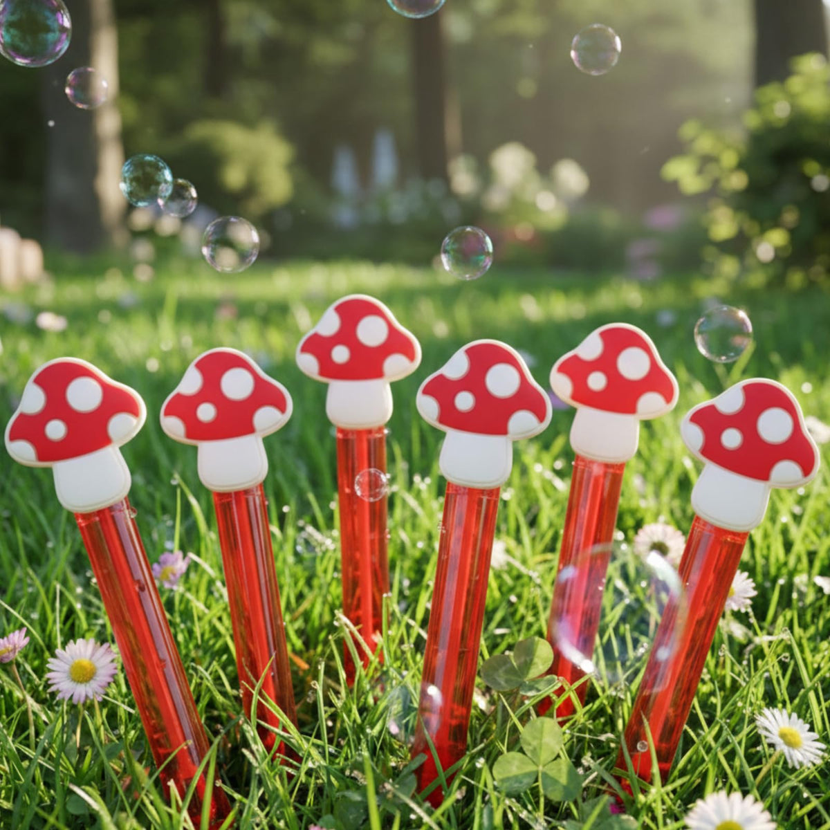 Shappy mushroom bubble wand as a fun party accessory for guests.