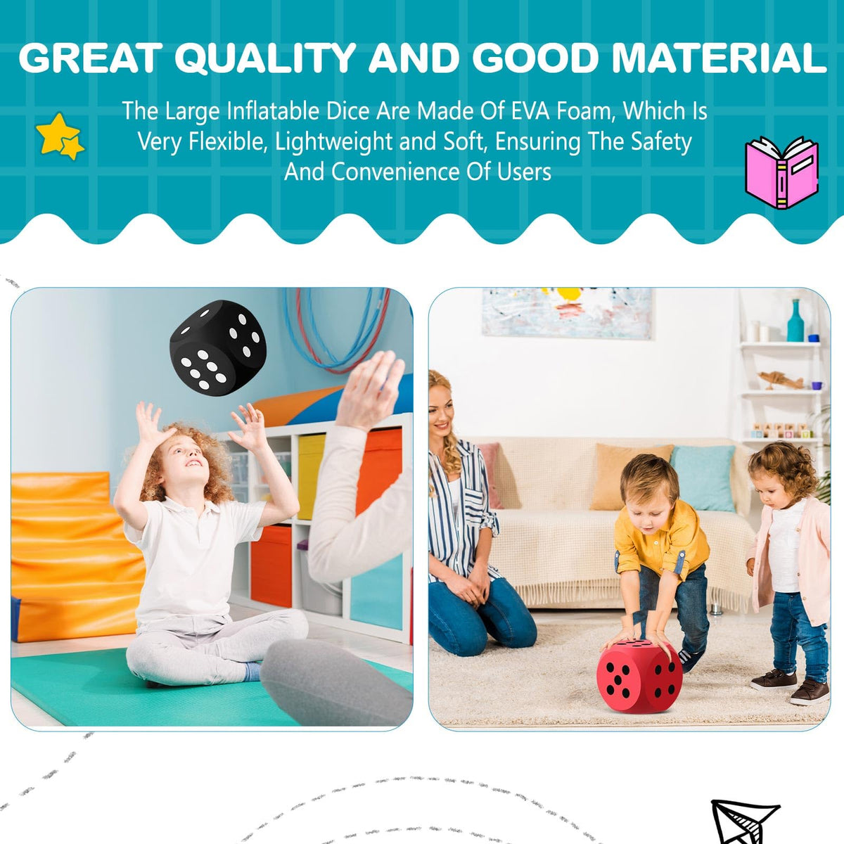 Shappy soft, durable foam dice are easy to grip during classroom activities.